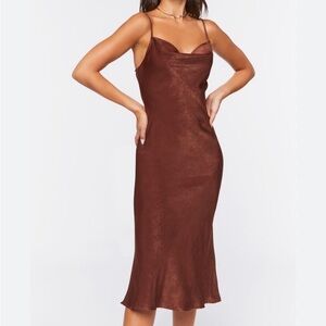 NWT Forever 21 Cowl Neck Brown Satin Dress